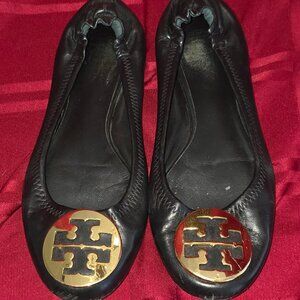 Tory Burch, Black Leather Ballet Flats, USED, Size 9